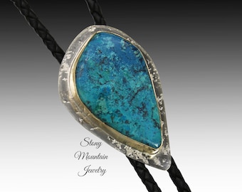 Custom Shattuckite Wedding Bolo Tie in Nickel Silver & Brass, Unique Handcrafted Bolo Tie, Essential Metals Collection