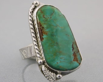 KingmanTurquoise Ring, Artistic Handmade Large Turquoise Ring, Modern Sterling Silver Wide Band Turquoise Cocktail Ring