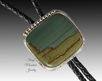 Designer Bolo Tie, Custom Handmade Succor Creek Jasper Wedding Bolo Tie, Unique Contemporary Bolo Ties, One of a Kind Western Gift for Him