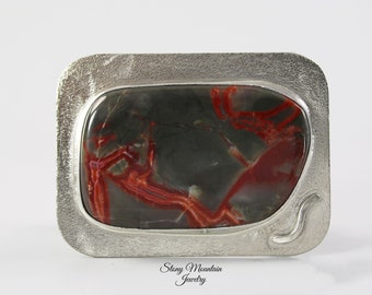 Unique Designer Belt Buckle Handmade Modern Fossil Dinosaur Coprolite Belt Buckle, Stone & Silver Belt Buckle for Men or Women