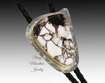 Handcrafted Custom Wedding Bolo Tie, Unique Mohave Turquoise Bolo Tie in Nickel Silver & Brass, Essential Metals Collection