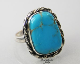 Pinto Valley Turquoise Ring, Large Turquoise Ring, Handmade Modern Sterling Silver Turquoise Statement Ring