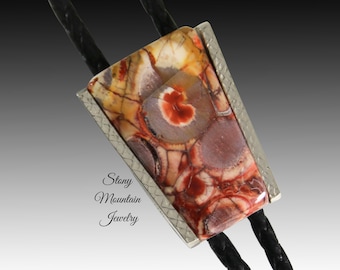 Stone Bolo Tie, Handcrafted Birds Eye Rhyolite Bolo Tie for Men & Women, Unique Wedding Bolo Tie, The Frontier Collection