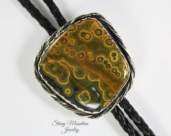 Unique Handmade Bolo Tie, Large Ocean Jasper Bolo Tie for Men or Women, Custom Wedding Bolo Tie, Sterling Silver Bolo Tie, Gift For Dad