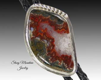 Designer Bolo Tie One of a Kind Custom Handcrafted Moroccan Seam Agate Bolo Tie, Sterling Silver Wedding Bolo Tie, Western Bolo Ties