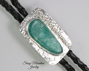 One of a Kind Handcrafted Bolo Tie Custom Amazonite Wedding Bolo Tie, Shiller Amazonite Sterling Silver Bolo Ties for Men & Women
