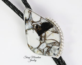 White Buffalo Bolo Tie, One of a Kind Sterling Silver Wedding Bolo Tie, White Buffalo & Bronze Bolo Tie, Unique Custom Designer Bolo Ties