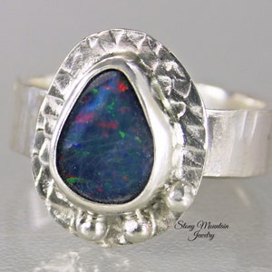 Australian Boulder Opal Ring, Handmade Genuine Australian Opal Ring, Unique Natural Blue Opal Statement Ring