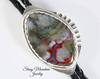 Handmade Custom Bolo Tie, Wedding Bolo Tie, Unique Coprolite Bolo Tie for Men or Women, Modern Sterling Silver & Stone Bolo Tie