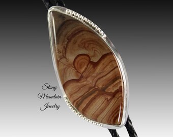 Designer Bolo Tie, Custom Handcrafted Biggs Picture Jasper Wedding Bolo Tie, Sterling Silver Bolo Ties for Men or Women, Modern Western Gift