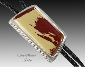 Designer Bolo Tie, Custom Handcrafted Owyhee Jasper Wedding Bolo Tie, Unique Modern Sterling Silver & Stone Bolo Tie for Men or Women