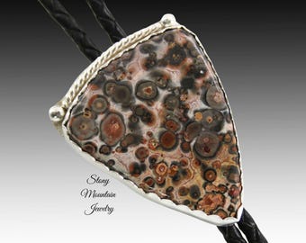 Unique Handcrafted Bolo Tie, Leopard Jasper Stone Bolo Tie for Men or Women, Custom Sterling Silver Wedding Bolo Ties, Great Gift