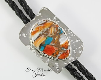 Spiny Oyster & Kingman Turquoise Bolo Tie for Men or Women, Custom Wedding Bolo Tie, Handmade Sterling Silver Western Bolo Tie