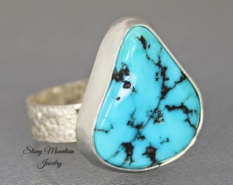 Sleeping Beauty Turquoise Ring, Unique Modern Handmade Sterling Silver Turquoise Designer Ring, Artistic Jewelry Gift