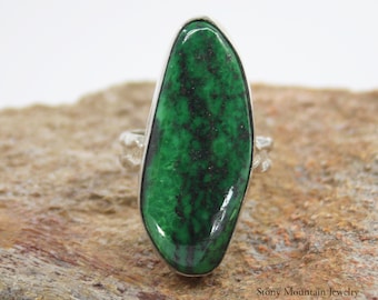 One of a Kind Green Garnet Ring, Handmade Large Stone Ring, Rare Grossular Garnet Cocktail Ring, Contemporary Wide Band Statement Ring