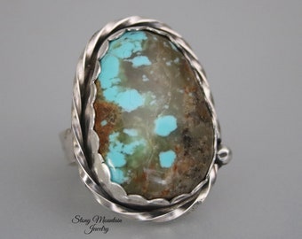 Kingman Turquoise Ring, Sterling Silver Turquoise Cocktail Ring, Large Turquoise Statement Ring