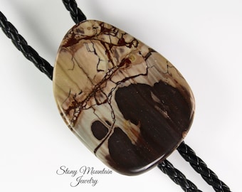 Unique Stone Bolo Tie, Dead Camel Jasper Bolo Tie, Custom Stone Bolo Tie for Men & Women, Unique Handmade Bolo Ties, Wedding Bolo Tie