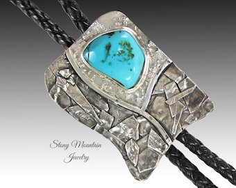 Sterling Silver Bolo Tie, Modern Turquoise Bolo Tie for Women, Unique Sculptural Wedding Bolo Tie, One of a Kind Custom Designer Bolo Ties