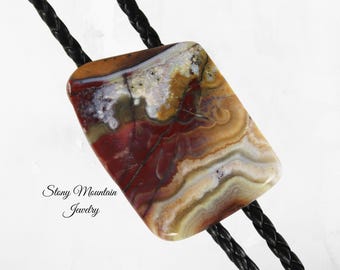 Unique Stone Bolo Tie, Crazy Lace Agate Bolo Tie, Handcrafted Wedding Bolo Ties, Custom Gemstone Bolo Tie Gift for Men & Women