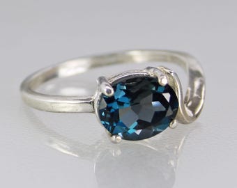 Iolite Ring, Modern Blue Gemstone Designer Ring, Contemporary Handmade Anniversary Gift for Her, Unique Wedding Ring