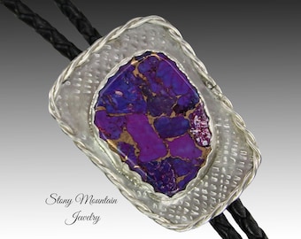 Mohave Purple Turquoise Bolo Tie, Custom Handmade Wedding Bolo Tie, Kingman Turquoise & Bronze Stone Bolo Ties for Men or Women, Western Tie