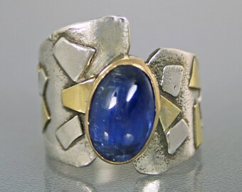 Elegant Blue Kyanite Ring One of a Kind Modern Genuine Kyanite Designer Ring, Contemporary Jewelry, Large Mixed Metal Cocktail Ring