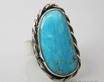 KingmanTurquoise Ring, Large Turquoise Ring, Handmade Modern Sterling Silver Wide Band Turquoise Statement Ring