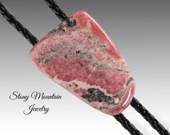 Unique Stone Bolo Tie, Rhodocrosite Bolo Tie, Handcrafted Wedding Bolo Ties, Custom Gemstone Bolo Tie Gift for Men & Women, Fathers Day Gift