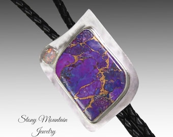 Mohave Purple Turquoise Bolo Tie, Custom Handmade Wedding Bolo Tie, Kingman Turquoise & Bronze Stone Bolo Ties for Men or Women, Western Tie