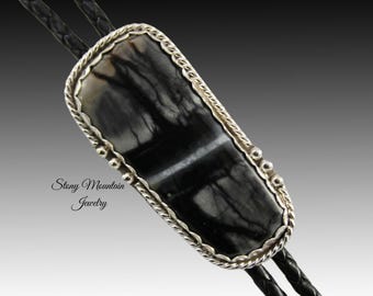 Picasso Marble Bolo Tie, Custom Handcrafted  Sterling Silver Wedding Bolo Tie, Modern One of a Kind Bolo Ties for Men & Women