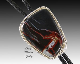 Black Agate Designer Bolo Tie, Custom Handcrafted Wedding Bolo Tie for Men or Women