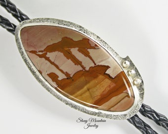 Designer Bolo Tie Unique Owyhee Jasper Wedding Bolo Tie, Custom Handmade for Men & Women, Sterling Silver Stone Bolo Ties