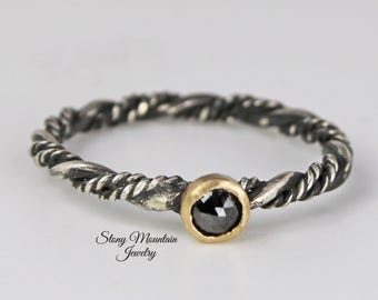 Black Diamond Ring, Sterling Silver Stacking Ring, Solitaire Rings, Black Diamond  Wedding Ring, Engagment Ring, Promise Ring, Unique Gift