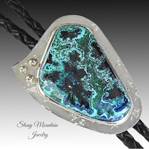 One of a Kind Designer Bolo Tie, Unique Modern Shattuckite Bolo Tie, Custom Wedding Bolo Tie, Sterling Silver Bolo Ties for Men or Women