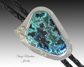 One of a Kind Designer Bolo Tie, Unique Modern Shattuckite Bolo Tie, Custom Wedding Bolo Tie, Sterling Silver Bolo Ties for Men or Women
