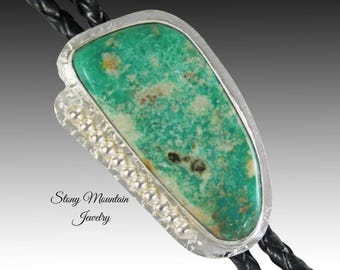Kingman Turquoise Bolo Tie, Custom Western Bolo Tie for Men or Women, Unique Handcrafted Sterling Silver Wedding Bolo Ties, Fathers Day Gift