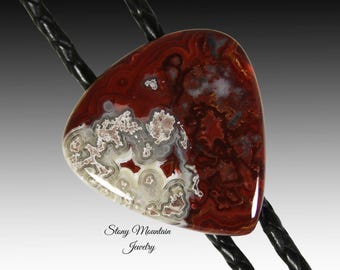 Unique Stone Bolo Tie, Crazy Lace Agate Bolo Tie, Handcrafted Wedding Bolo Ties, Custom Gemstone Bolo Tie Gift for Men & Women