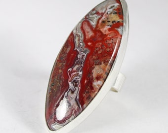 Modern Large Crazy Lace Agate Cocktail Ring, Unique Handmade Wide Sterling Silver Designer Ring, Bold Statement Jewelry, Gift for Her