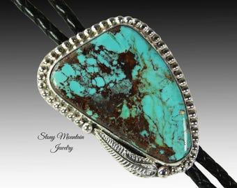 One of a Kind Turquoise Bolo Tie, Old Stock Kingman Turquoise Designer Bolo Ties for Men & Women, Hamdmade Custom Wedding Bolo Tie