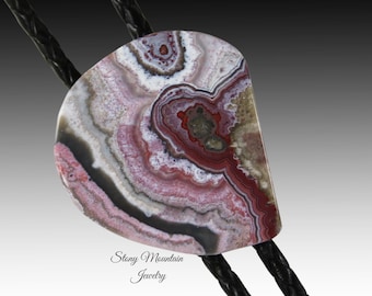 Unique Stone Bolo Tie, Crazy Lace Agate Bolo Tie, Handcrafted Wedding Bolo Ties, Custom Gemstone Bolo Tie Gift for Men & Women