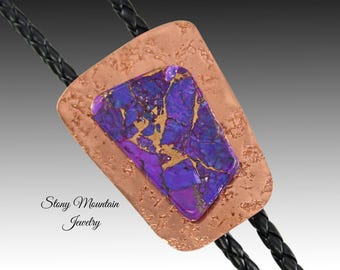 Mohave Purple Turquoise Bolo Tie, Handcrafted Bolo Tie for Men & Women, Unique Wedding Bolo Tie, Western Stone Bolo Ties, Gift For Dad