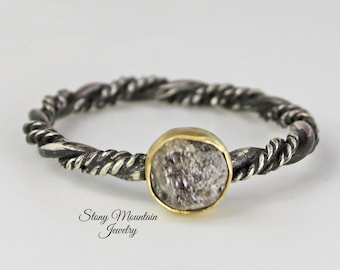 Druzy Diamond Ring, Sterling Silver & Gold Stacking Ring, Solitaire Rings, Druzy Diamond Wedding Ring, Engagment Ring, Promise Ring Gift