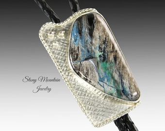 Custom Collawood Bolo Tie, Rare Petrified Colla Wood Designer Bolo Tie for Men or Women, Unique Handcrafted Sterling Silver Wedding Bolo Tie