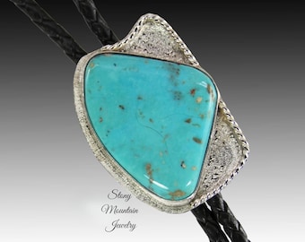 Turquoise Bolo Tie, Unique Blue Heron Turquoise Custom Wedding Bolo Tie, Handcrafter Sterling Silver Western Bolo Tie for Men & Women