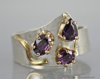 Genuine Sapphire Ring, One of a Kind Purple Sapphire Designer Ring, Artistic Elegant Multi Stone Mixed Metal Cocktail Ring