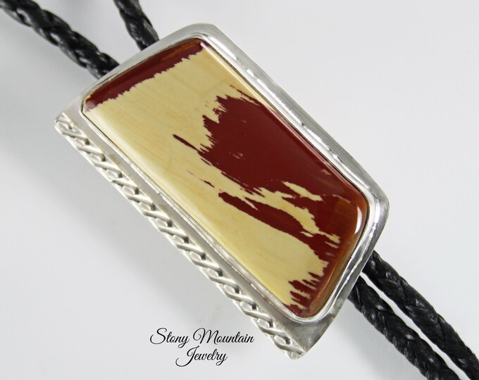 Featured listing image: Designer Bolo Tie Custom Handmade Owyhee Jasper Bolo Tie, Unique Wedding Bolo Tie, Modern Sterling Silver & Stone Bolo Tie for Men or Women