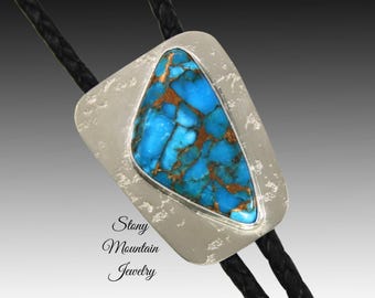 Mohave Turquoise Bolo Tie, Handcrafted Turquoise Matrix Bolo Tie for Men & Women, Unique Wedding Bolo Tie