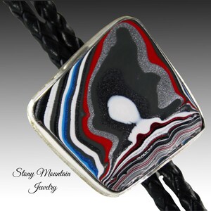 Fordite Bolo Tie Unique Custom Motor Agate Bolo Tie, Sterling Silver Handcrafted Bolo Tie for Men or Women, One of a Kind Wedding Bolo Ties