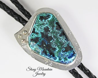 One of a Kind Designer Bolo Tie, Unique Modern Shattuckite Bolo Tie, Custom Wedding Bolo Tie, Sterling Silver Bolo Ties for Men or Women