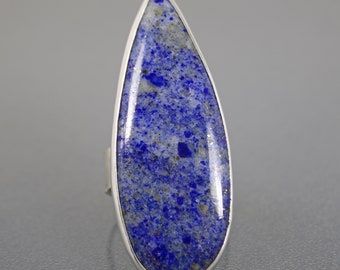 Big Lapis Lazuli Ring, Unique Contemporary Large Blue Lapis Cocktail Ring, Modern Adjustable Sterling Silver Ring, Boho Gift for Her
